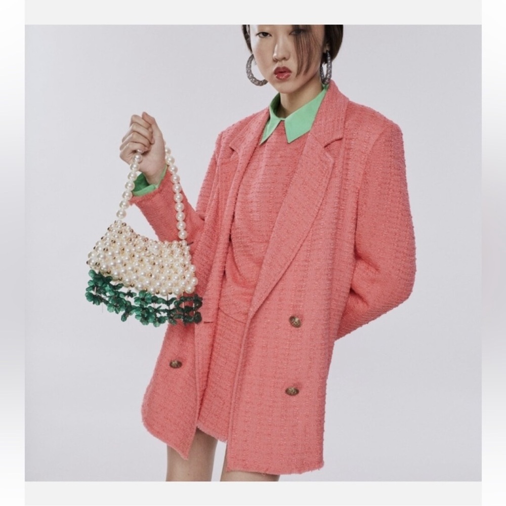 ZARA Textured Tweed Oversized Double Breasted Blazer. Small.